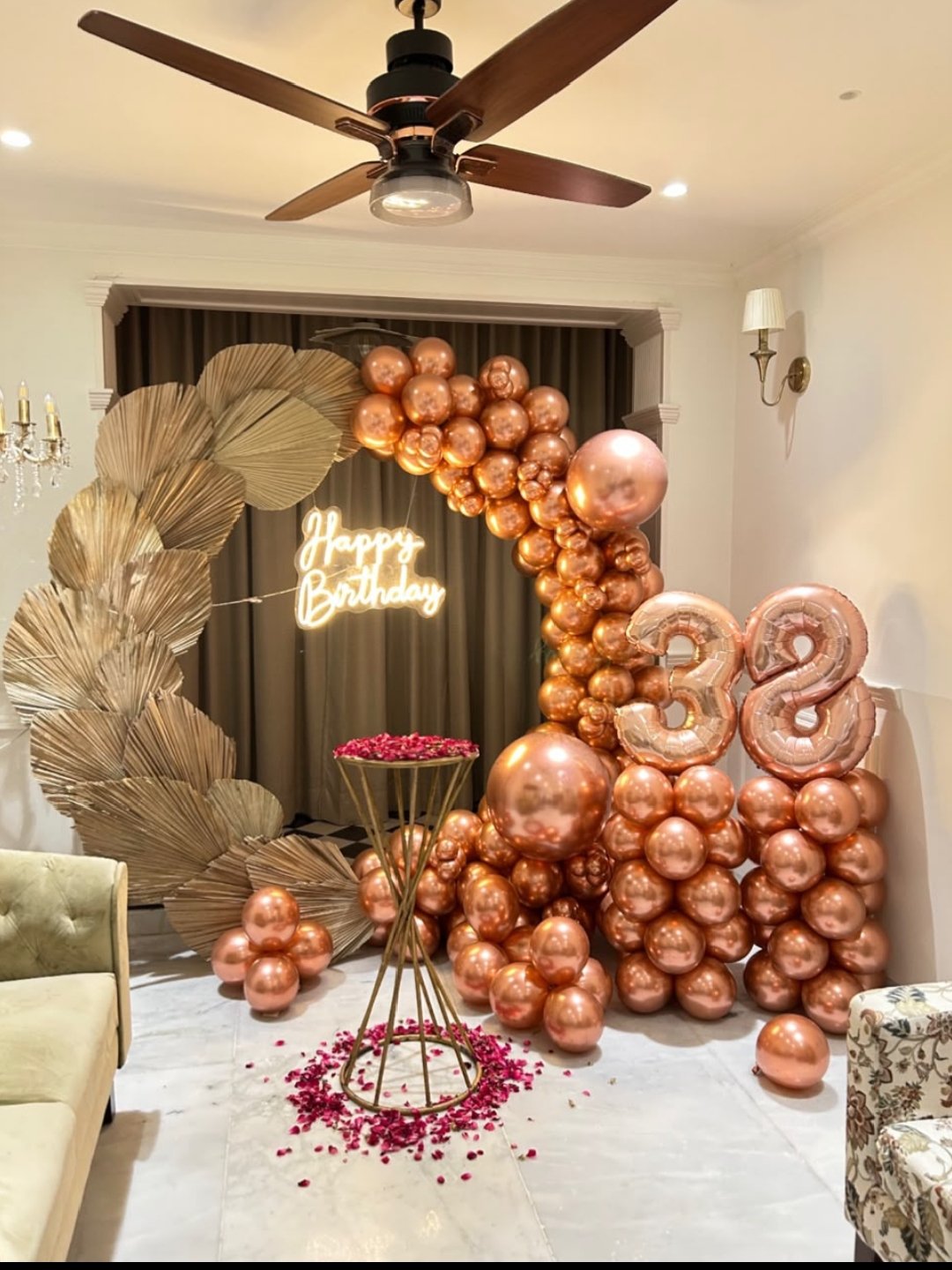 Make your celebration memorable with our Premium Rose Gold Birthday Decoration featuring a stylish rose-gold balloon arrangement, elegant backdrop, decorative leaves, Happy Birthday Neon Light, customized age number and cake table setup. Perfect for Adult Birthday Party, Milestone Birthday, 30th Birthday, 40th Birthday, 50th Birthday, 60th Birthday, Husband Birthday, Wife Birthday, Mom Birthday, Dad Birthday and special celebrations. Balloon decoration 📍 Service Areas: Birthday decoration in Delhi, West Delhi, Uttam Nagar, Janakpuri, Vikaspuri, Dwarka, Dwarka Mor, Nangloi, Paschim Vihar, Rajouri Garden, Punjabi Bagh, Tilak Nagar, Subhash Nagar, Hari Nagar, Tagore Garden, Pitampura, Rohini, Paschim Vihar, Kirti Nagar, Patel Nagar, Naraina, Punjabi Bagh, Shadipur and nearby areas.
