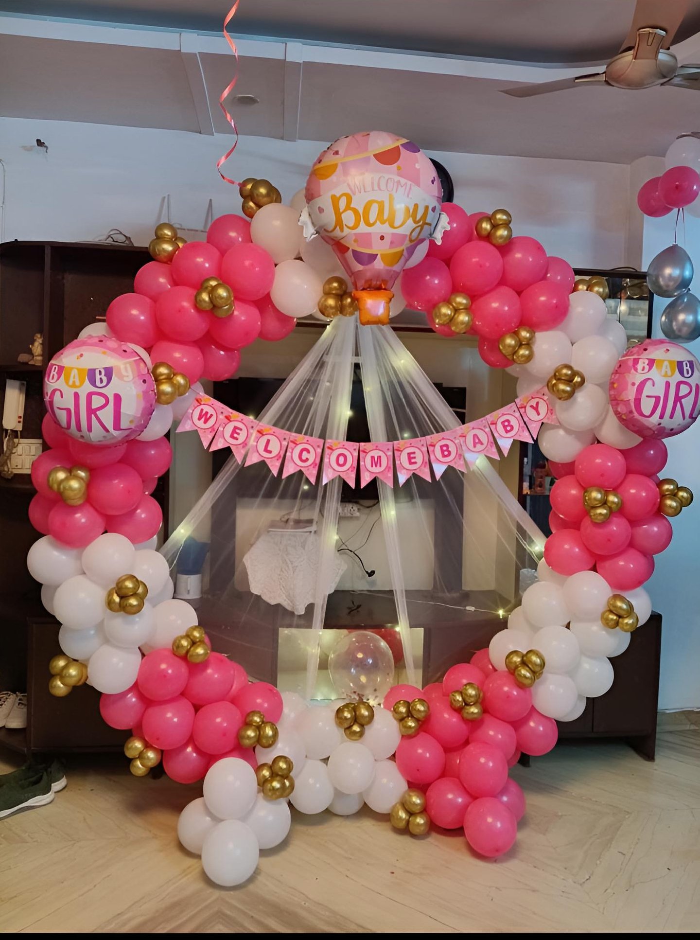 Baby Balloon Near Me, Baby Welcome Decoration in Delhi ,Baby Welcome Decor in Delhi Ncr, Baby Welcome decoration in west Dlehi, Welcome Baby Girl Decor in South Delhi ,
